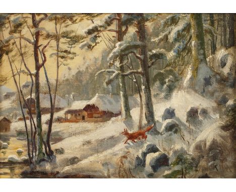 Carl Wilhelm Zimmer, Fuchs im WinterwaldBlick durch den tief verschneiten Winterwald mit schnürendem Fuchs, auf romantische H