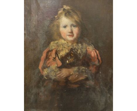HETTIL "Young girl with arms folded", portrait study, three quarter length, oil on canvas, indistinctly signed top left, bear
