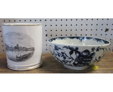 A Grainger's Worcester mug, printed with a view of Worcester, height 4.5ins, together with a First Period Worcester bowl, dec