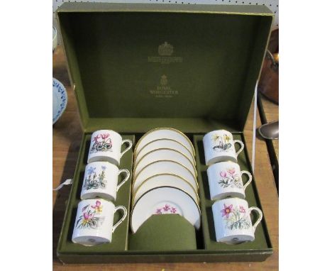 A cased Royal Worcester coffee set, comprising six cans and saucers