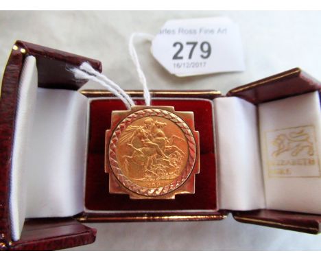 A Victorian sovereign dated 1881, in later substantial ring mount. Condition Report: 17 grams.