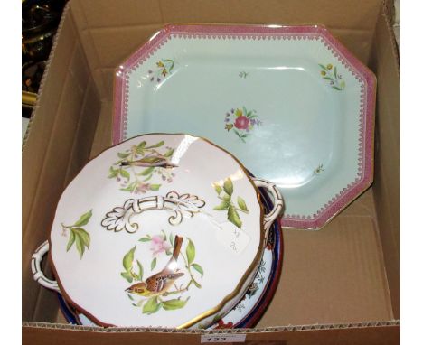 An Adam's Lowestoft pattern octagonal meat dish, a Spode tureen & cover and a part-set of Ironstone plates.