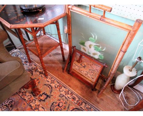 A late 19th century bamboo occasional table, the black lacquer painted octagonal top on plain supports united by undertier, t