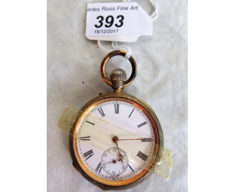 An early 20th century Swiss white metal cased Crown wind pocket watch, with enamel Roman and subsidiary dial, 3.5cm.