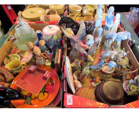 Two boxes of decorative ceramics, including: a Poole Aegean plate, mid-20th century Japanese lemon squeezer, Carltonware dish