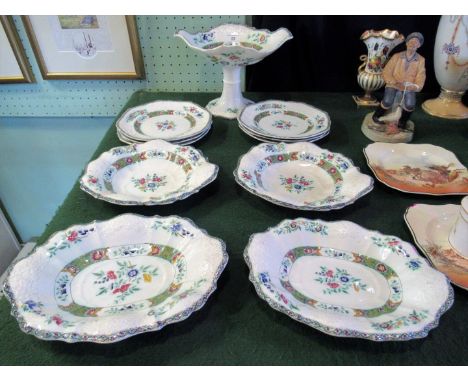 A Copeland & Garrett late Spode dessert service, comprising: comport, four shaped plates and six octagonal plates, each decor