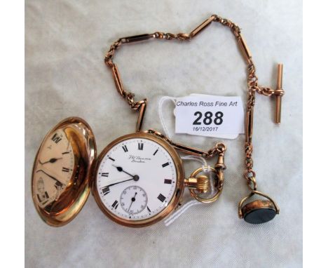 A J W Benson 9ct gold cased full hunter pocket watch, 'The Bank', the enamel dial bearing Roman numerals with subsidiary seco