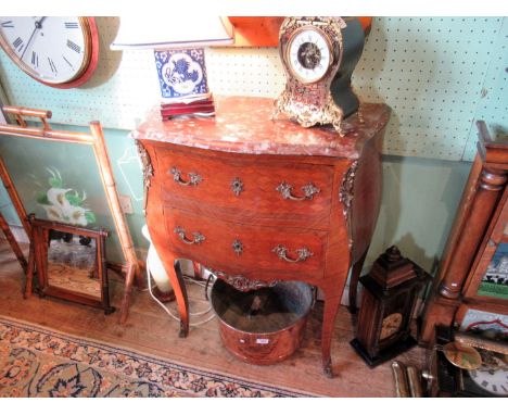 A 19th century French kingwood and gilt metal mounted two drawer bombe commode with marble top, on sabot feet 86 x 60cm.