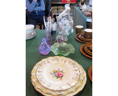 A mixed lot, including: Nao porcelain figures, studio glass scent bottle, Royal Crown Derby Vine pattern plate and other item