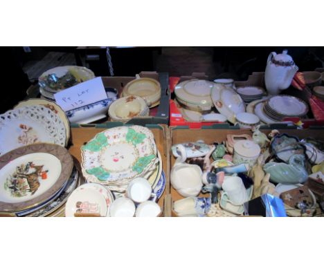 Four boxes of decorative and useful ceramics, including: a Royal Doulton 'Under the Greenwood Tree', a Carlton Ware-style thr