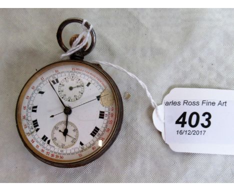 A steel cased gents pocket watch, crown wind with sweep hand, two subsidiary dials, the perimeter of the dial marked in miles