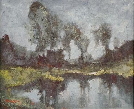 George R Deakins (British 1911-1982), landscape, mixed media on board, signed and dated '71, 48 x 60 cm 