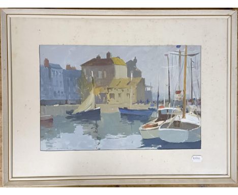 Edward Wesson (British 1910-1983), Harbour scene, gouache, signed, 32 x 48 cm  Provenance:  Purchased directly from the artis
