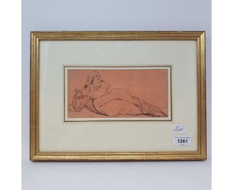 Italian school, landscape with figures and beasts, 11 x 27 cm, and portrait of a lady, pen and ink, 10 x 20 cm (2) 