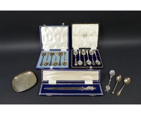 A collection of George V and later silver, comprising an Irish silver letter opener, with a knight to its finial, Royal Irish