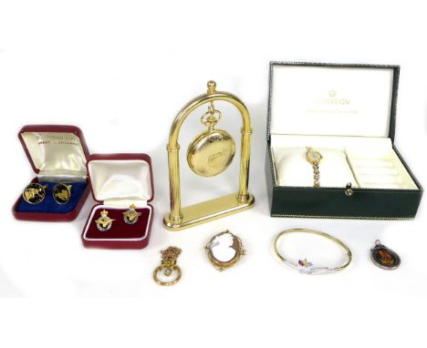 A small group of jewellery and watches, comprising a Victorian 9ct gold mounted cameo brooch, 44 by 36mm, 6.8g, an Edwardian 