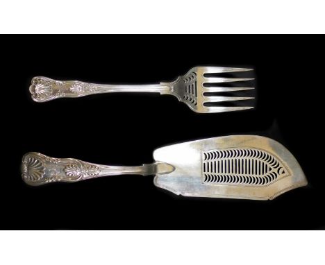 A matched set of Victorian silver fish servers, comprising a George IV silver pierced fish server, William Chawner II, London