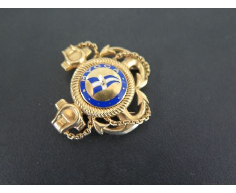 A French 18ct gold and enamel naval pin - With anchor and flag detail and the initials MYCCA - With French marks - Width 3.5c