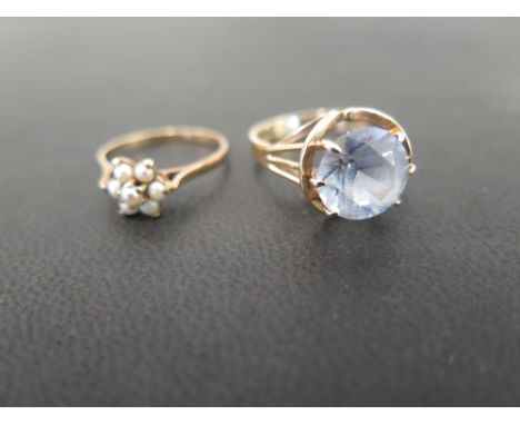 Two gem-set rings - To include a seed pearl cluster - Size L - and a synthetic spinel single-stone - Size O 1/2 - Both with m
