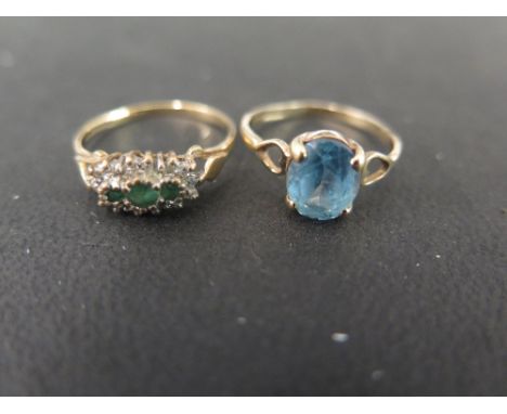 Two 9ct gold gem-set rings - To include an emerald and diamond cluster - Hallmarked Birmingham - Ring size M - Together with 