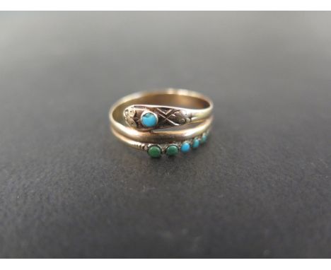 A late 19th - early 20th century gold turquoise ouroboros ring - Size O - Weight approx 1.7gms
Condition report: Good to fair