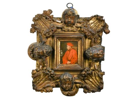 After Carruci called Il Pontormo,  Portrait of Cosimo de' Medici (1389-1464), in profile, seated three-quarter-length  inscri