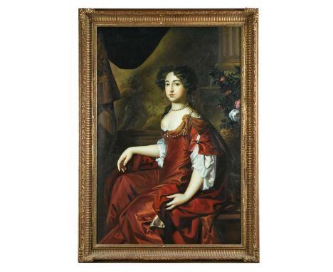 After Sir Peter Lely  Portrait of Queen Mary II oil on canvas 90 x 60cm  Light scratch to the canvas lower right.  Light surf