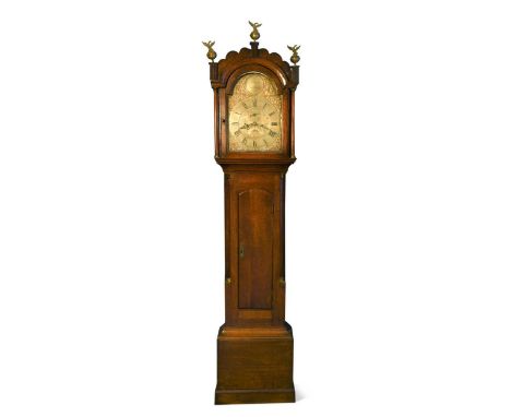 An oak longcase clock, late 18th century, the 12inch brass dial with engraved centre, signed 'Geo Borrett, Stowmarket' to the