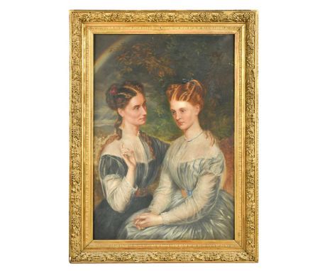 English School, 19th-20th century Portrait of two ladies in conversation with a rainbow aboveoil on canvas112 x 78cm135 x 100
