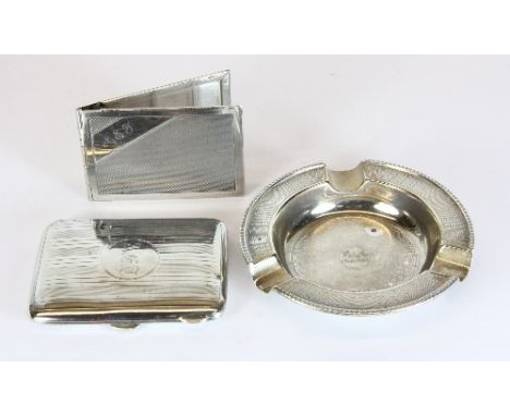 A hallmarked silver ashtray, cigarette case and card holder