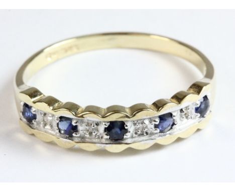 A 9ct yellow and white gold sapphire and diamond ring, size M