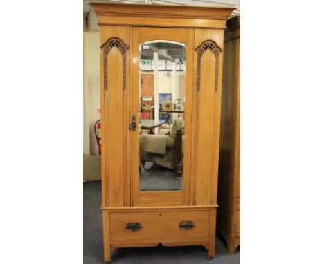 An Art Nouveau satinwood single door wardrobe W105cm H201cm
