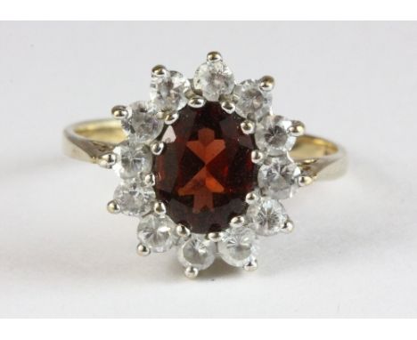 9ct gold garnet and stone set cluster ring, size M