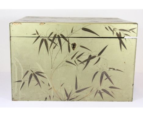 A large 1920s Chinese export tea caddy with aluminium lining 35 x 25 x 22cms