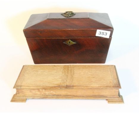 An early 19th century caddy style box and an oak cigarette box