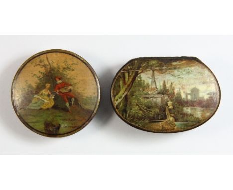 A hand painted Edwardian patch box and a Georgian snuff box