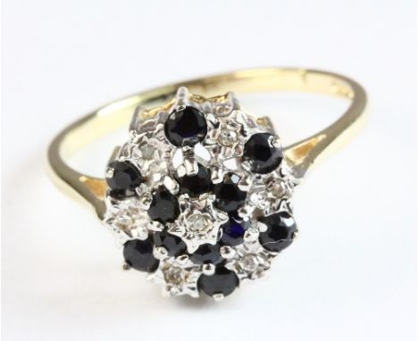 A 9ct gold sapphire and diamond cluster ring size, M