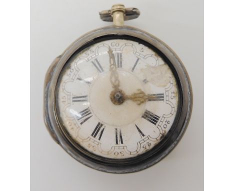 A SILVER PAIR CASED POCKET WATCH with white enamel dial with Roman numerals and fancy hands. The mechanism is signed Millingt