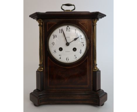 AN EDWARDIAN MANTLE CLOCK the white dial with Arabic numerals and marked Ramsay Dundee, the French movement marked WBK &amp; 