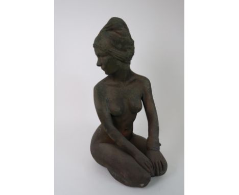 WALTER AWLSON (SCOTTISH b 1949) A KNEELING FEMALE NUDE with a green tint to the ceramic, incised signature and numbered 4/30,