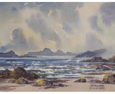 •STIRLING GILLESPIE (SCOTTISH 1908-1983) STORM CLOUDS OVER RHUM FROM ARISAIG Watercolour, signed, 15 x 20cm (6 x 8") T. &amp;