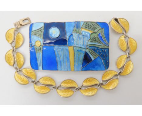 A DAVID ANDERSEN SILVER AND ENAMEL BROOCH 'SPRING' COLOURWAY this is from the 'large' series of Four Seasons brooches designe