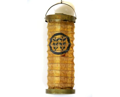A 19th Century Japanese brass and hand painted paper hanging lantern (see A.R.E. North, V & A refers to Tokugawa, c. 1800), D