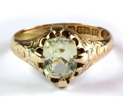 A 15ct yellow gold citrine set ring, (N).