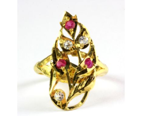 A 22ct yellow gold ruby and white spinel set ring, (K.5).