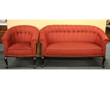 A 1920's button backed two seater settee and armchair.