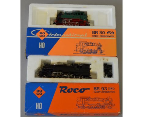 H0 scale. Roco 2 x steam outline locomotives. 4114C  0-6-0 tank engine green livery & 4122D 2-8-2 tank engine black livery. V