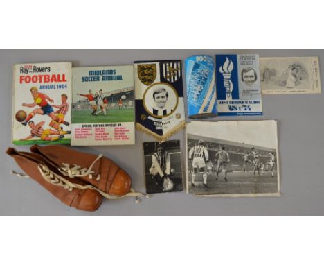 Quantity of vintage West Bromich albion football memorabilia including signed Jeff Astle photgraph, vintage annuals and some 