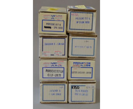 8 assorted unbuilt model vehicle kits, metal and plastic examples, includes Starter, BAM, MikanSue and SMTS with Astons Marti