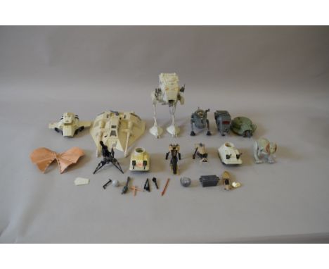 Quantity of loose vintage star wars vehicles including  Snowspeeder, AT-ST, Speeder Bikes and Mini Riggs etc